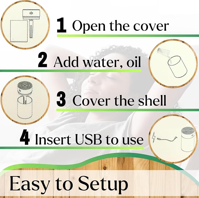 Emara Mini Diffuser for Essential Oils USB Wood Grain LED Lights 260ml, Includes 15ml Oil, Portable Diffuser for Essential Oils, Ultrasonic Mist Travel Diffuser, Small Essential Oil Diffusers Gift