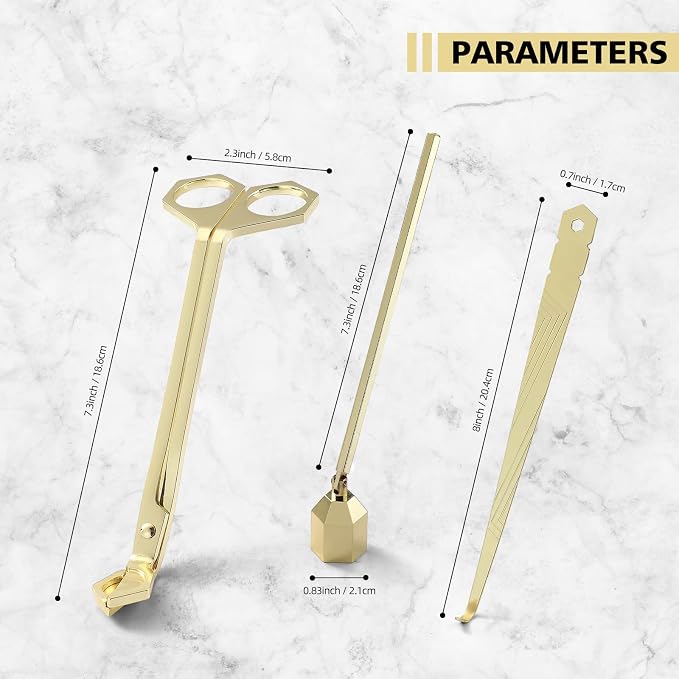 PATOISE 3-in-1 Candle Snuffer Set, Candle Wick Trimmer, Candle Accessory, Wick Spoon, Stainless Steel for Candle Lovers(Gold)