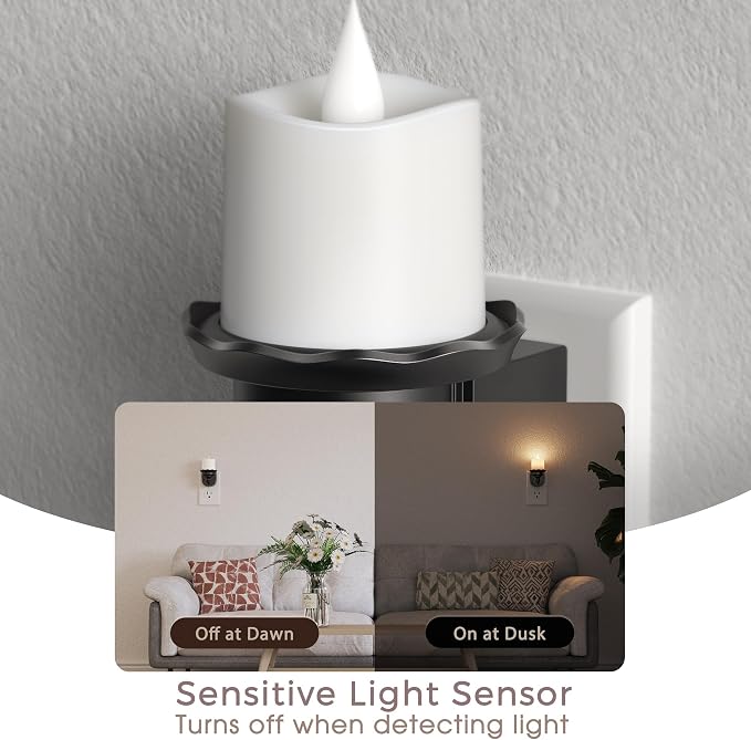Briignite Candle Night Light, Warm White Night Lights Plug into Wall 2 Pack, LED Flicker Candle Night Light with Light Sensor, 0-100LM Dimmable Nightlight for Kids Hallway Bathroom