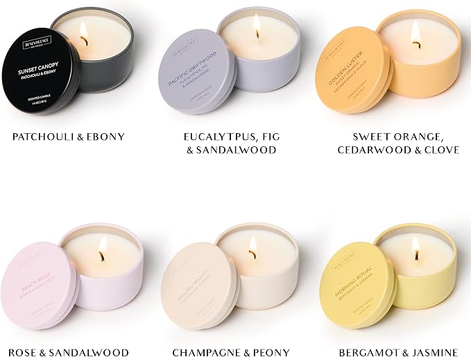Benevolence LA Candle Gift Set – 6 Soy Scented Candles (1.4 oz) | Aromatherapy Candles with Orange, Eucalyptus, Rose & Jasmine | Gift Set Ideas for Women & Men | Ready for Gifting