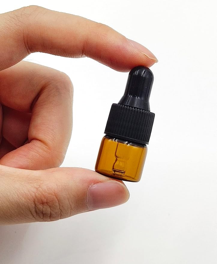 15Pcs 1ml Empty Tiny Amber Glass Mini Dropper Bottles for Essential Oils, Fragrances, and Other Liquids, with Dropper and Black Caps Travel Sample Vials