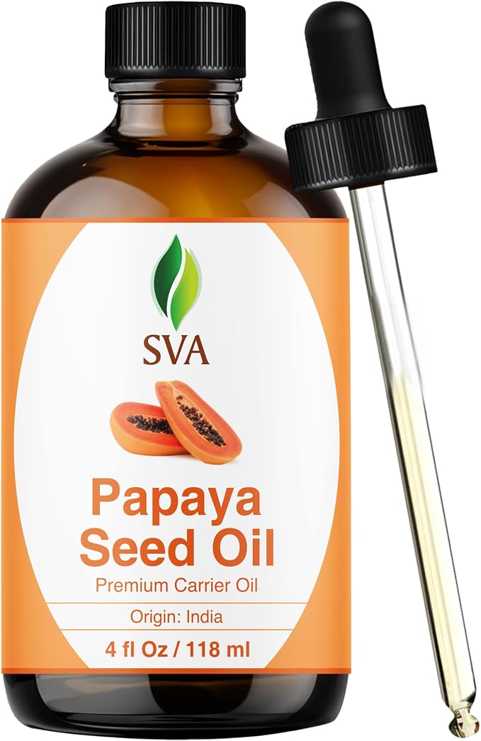 SVA Papaya Seed Oil - 4 Fl Oz – 100% Natural Cold Pressed Papaya Oil - for Face, Skin Care, Hair Care, Scalp Massage & Body Massage – Carrier Oil with Dropper