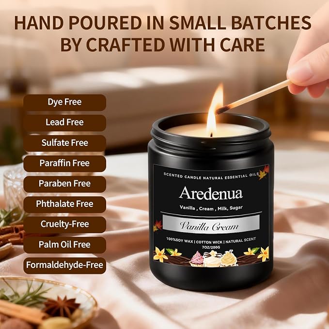 Vanilla Cream Odor Eliminating Candles – Home Air Freshener Soy Candles for Removing Pet, Kitchen & Bathroom Odors, Fresh Air Vanilla Scented Candle, Long-Lasting Candle Gift for Smell Removal