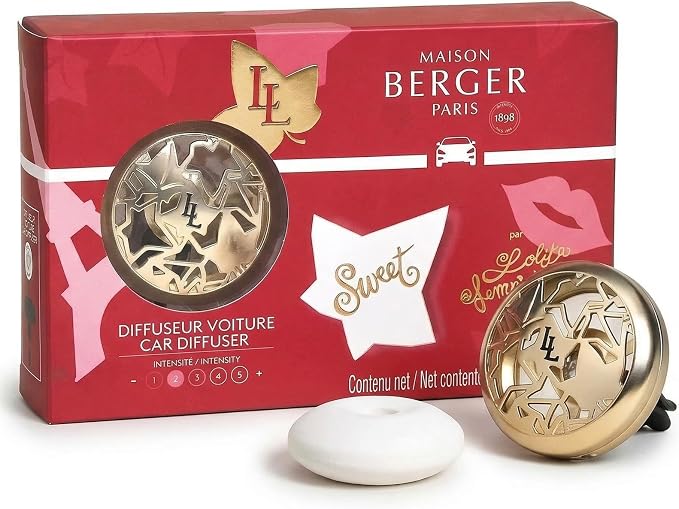 MAISON BERGER Car Diffuser Set, Lolita Lempicka Sweet | Cherry Raspberry Praline Notes, Refillable Vent Clip with Ceramic Refill, Passive 4-Week Diffusion, Made in France