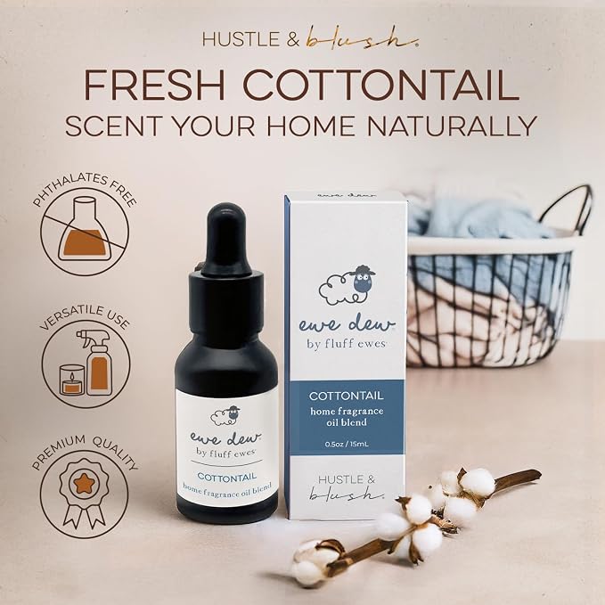 Hustle & Blush Essential Oil for Dryer Balls Bundle, 2 Pcs 15ml Cottontail, Natural Laundry Fragrance Oils, Long-Lasting Fresh Scent, Ideal for Diffusers, Candle Making, Multi-Use for Home & DIY