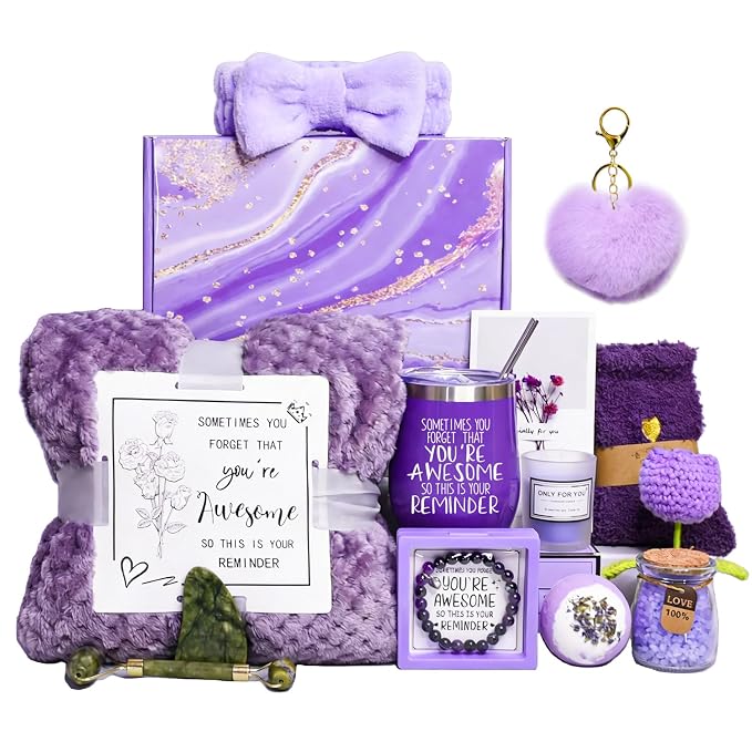 Self Care Gifts Baskets Women, 16PCS Get Well Soon Gift Box Relaxing Spa Set Care Package for Birthday, Valentines Day, Mothers Day, Christmas Gifts for Mom Girlfriend Sister Wife Grandma (Purple)
