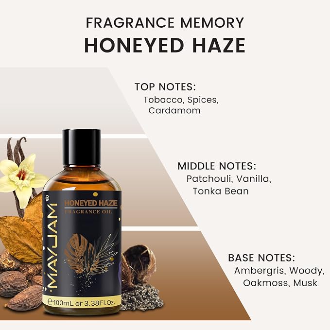 Honeyed Haze Fragrance Oil Essential Oil, MAYJAM 3.38FL.OZ Honeyed Haze Oil for Diffusers for Home, Long Lasting Scented Oils for Soap Candle Making - 100ML