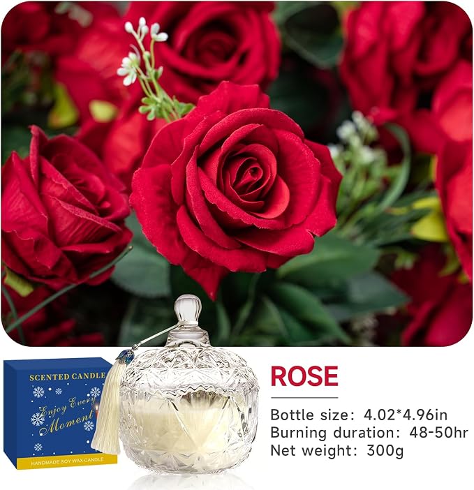 Rose Candle, 7oz Jar Scented Candles Gift for Women, Home Decor | Long Burning,Clean Soy Wax Jar Candle,Home Fragrance,Aroma,Thoughtful Gift for Holiday,Birthday,Mother's Day,Housewarming