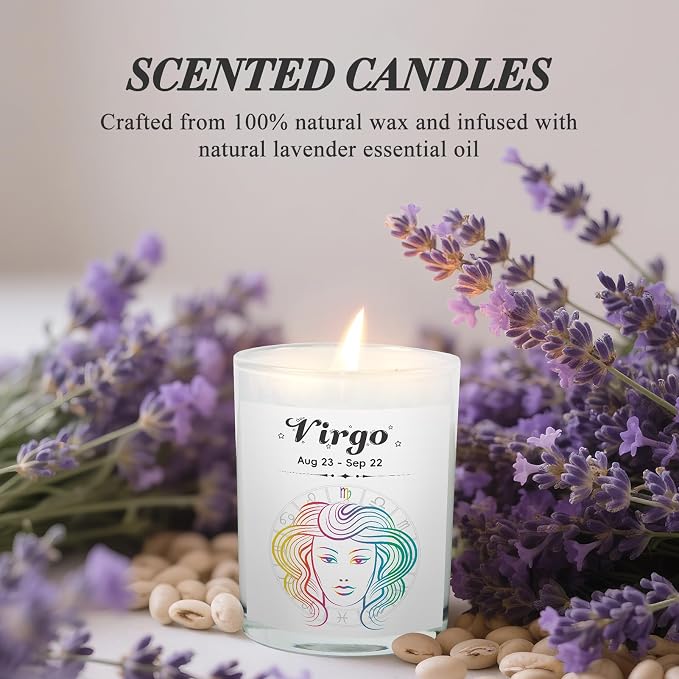 Virgo Gifts for Women, Zodiac Virgo Candle with Healing Crystals,Astrology Birthday Gifts for Women, Mom, Sister, Friends, Meditation, Yoga, Relaxation (7oz)