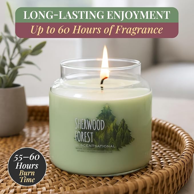 Scentsational Sherwood Forest Jar Candle – Large 19 Oz Soy Blend Scented Candle with Forest-Inspired Notes & Essential Oils – Non-Toxic Decorative Candle for Home Décor & Relaxation