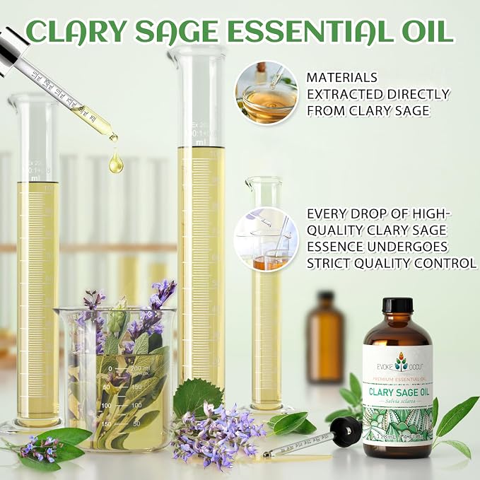 EVOKE OCCU Clary Sage Oil Essential Oil for Relaxation, Moisturize Skin, Air Freshening, Add to Spray and Diffuser - 4 FL Oz