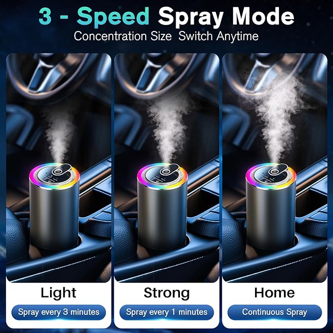 Smart Car Air Freshener Diffuser with Starry Sky Projection, 50ml/1.8OZ Perfume Car Diffuser, 6 Months Long-Lasting Fragrance, RGB Music-Sync Lights, Intelligent Auto On/Off, 3 Modes, Cologne