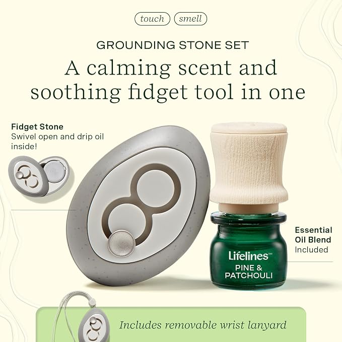 Lifelines Scent-Infused Grounding Stone & Oil Blend - Portable Fidgets for Tweens, Teens & Adults with Essential Oil Blend & Diffusion Stones for Sensory Immersion - Calming Waterless Passive Diffuser