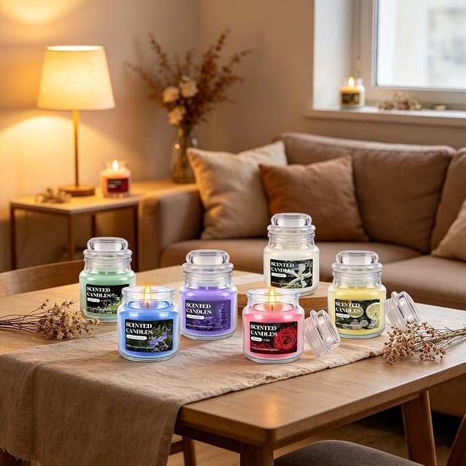 12 Pack Scented Candles Set - 3.5oz Soy Wax Aromatherapy Candles with 6 Fragrances, Long Burning Glass Jar Candles for Home Bedroom Kitchen Bathroom Dining, Gift Set for Women Men