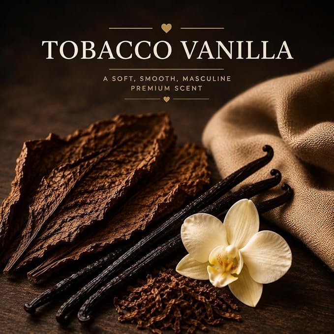 Tobacco Vanilla Wood Wick Candle for Men – Strong Masculine Scent, 100% Soy, 50-Hour Burn – Luxury Scented Candle with Crackling Wooden Wick for Home, Office, Gifts | Strong Masculine Scent, 100% Soy, 50-Hour Burn, Crackling Wooden Wick, Luxury Scented