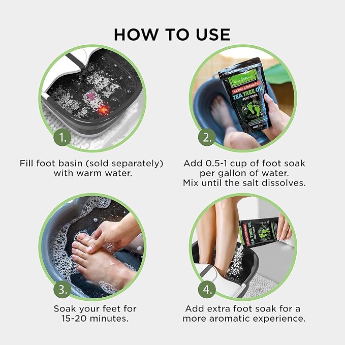 Tea Tree Oil Foot Soak with Epsom Salt - Made in USA - for Toenail irritations, Athletes Foot, Stubborn Foot Odor Scent, Softens Calluses & Soothes Sore Tired Feet - 16 Ounce