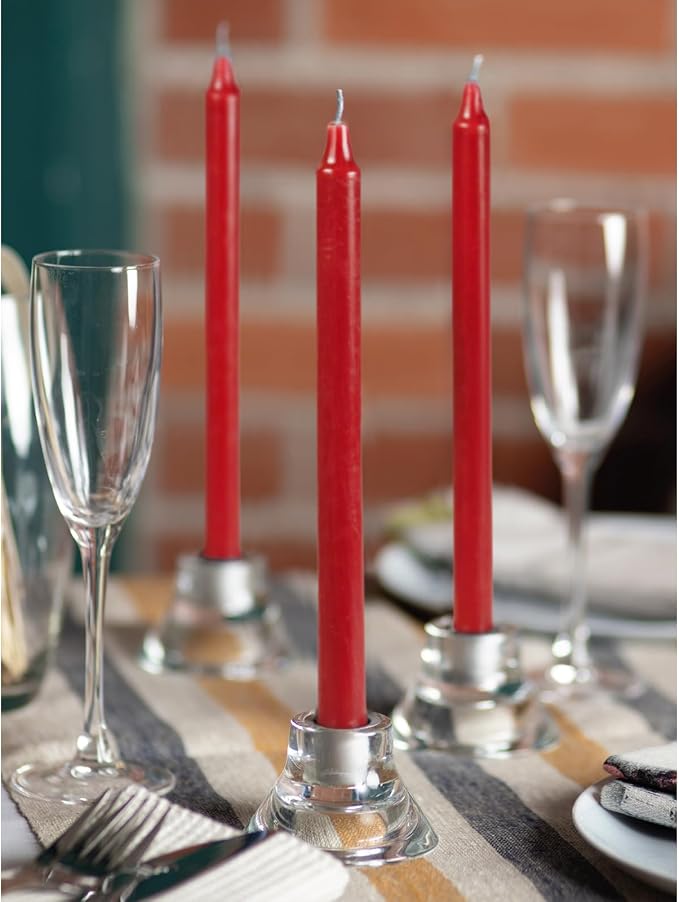 CANDWAX Red Taper Candles Pack of 4 - Slow Burning Dripless Unscented Straight Candles 10 inch - Ideal for Dinner Table - Smokeless Long Candlesticks