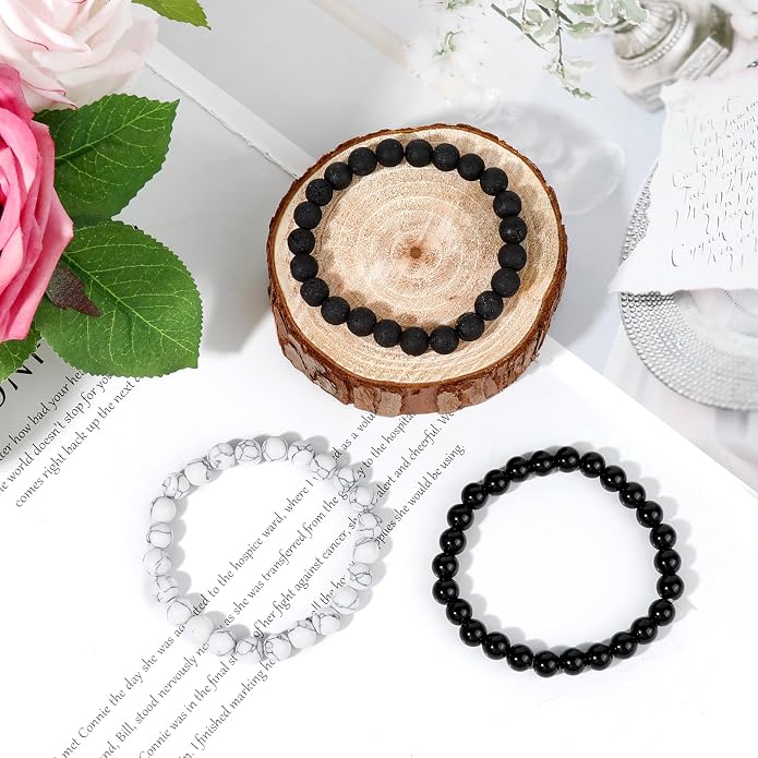 ONESING 2-12 Pcs Chakra Bracelets for Women Rock 7 Chakras Crystals and Healing Stones Bracelets 8mm Crystal Bracelets Yoga Beaded Bracelets for Women Men Essential Oil Diffuser