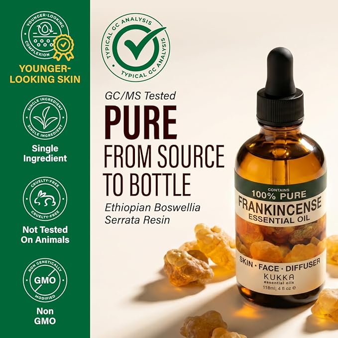 100% Pure Frankincense Oil - 4 Fl Oz Frankincense Essential Oil for Hair, Skin, Diffuser, Aromatherapy & DIY Soap Making Scent
