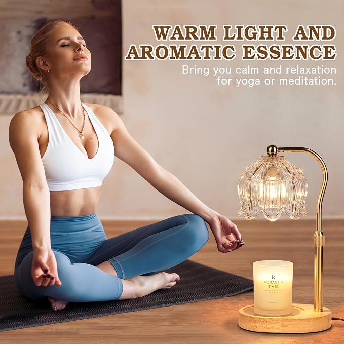 Funistree Flower Candle Warmer Lamp with Timer, Dimmable Candle Lamp Warmer, Christmas Birthday Gifts for Women Mom Her, Housewarming Home Decor, Lotus Wax Warmer for Yankee Candles - Crystal Clear
