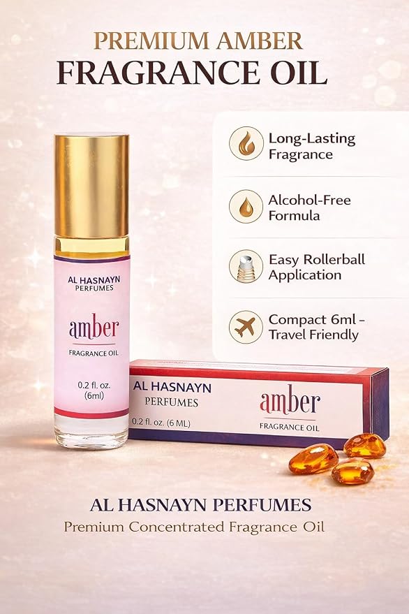 Amber Perfume Oil Roll-On - Alcohol Free Perfumes for Men and Women by AL HASNAYN 6ML 0.20fl oz