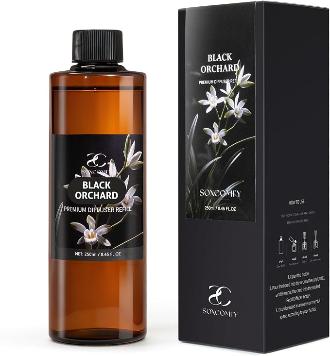Diffuser Oil Refill, 250ml / 8.45 fl oz, Black Orchard - Reed Diffuser Oil Refill for Home Fragrance, Scented Oil for Reed Diffuser Bottles, Jasmine, Sandalwood & Musk Notes