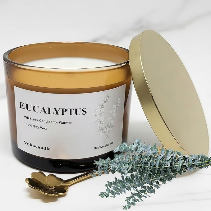 VOHO Eucalyptus Wickless Candles for Candle Warmer Lamp, 9oz Soy Candle with Stirring Spoon & Lid, Wickless Eucalyptus Aroma for Candle Lamp, Candles Gifts for Men Women Housewarming Birthday