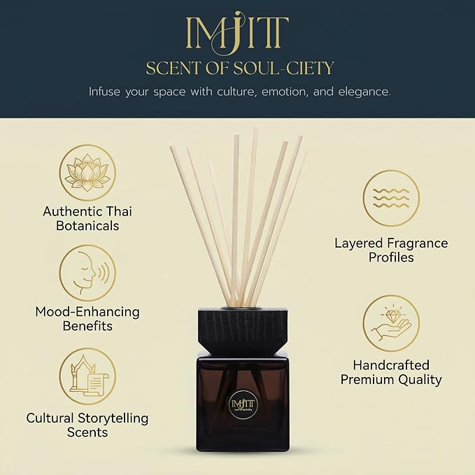 Vi-Chian-mas IMJITT Reed Diffuser - Secrets of Siam Collection, Premium Home Fragrance Diffuser with Authentic Thai Botanicals, Brazilian Orange, Sweet Jasmine & Star Anise Scent for Decor