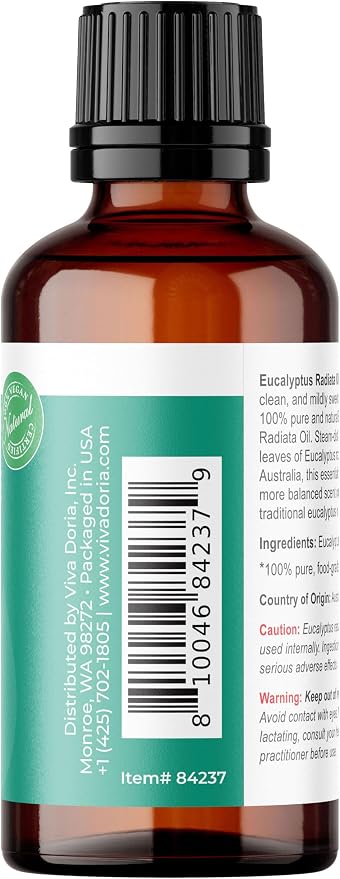 Viva Doria Eucalyptus Radiata Essential Oil, 100% Pure, Natural, Essential Oil, Australian Type, Undiluted, for Aromatherapy | Food Grade, 30 mL (1 Fluid Ounce)