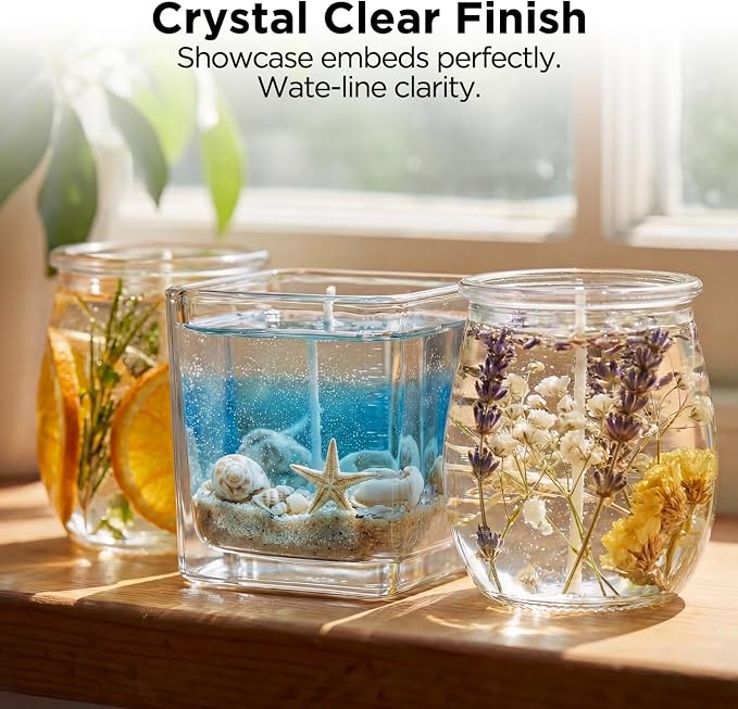 LumaCraft Clear Gel Wax for Candle Making – 2.2LB Transparent Jelly Wax with 50 Wicks, 50 Wick Stickers & 10 Wick Holders - Natural Non-Toxic DIY Gel Candle Supplies for Beginners & Crafters