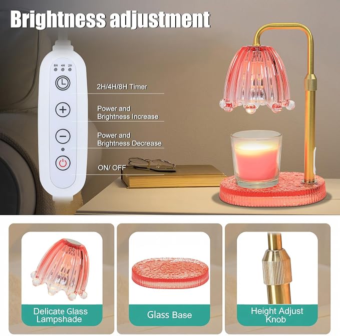Candle Warmer Lamp with Timer - Electric Wax Melt Warmer with Adjustable Height and Dimmer for Scented Candle Wax, Home Fragrance Décor and House Warming Birthday Gifts for Women Mom