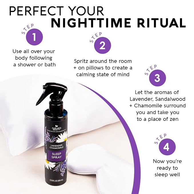 Nature's Beauty Lavender Chamomile Sleep Spray Multi-Pack - Sleep Well + Relax with Premium Grade Room + Pillow Spray, Made w/Coconut, Jojoba + Moringa Seed Oils, 6.76 fl oz (2 Pack)