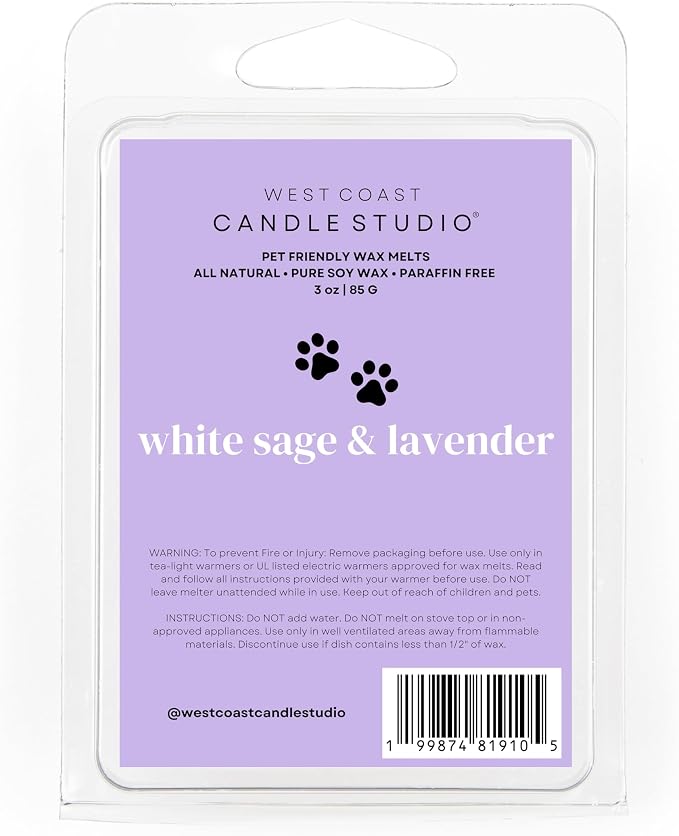 Pet Safe Wax Melts for Dogs | Non Toxic Soy Wax Melts | Natural, Paraffin-Free, Clean Burning | Odor Eliminating Wax Cubes | White Sage & Lavender