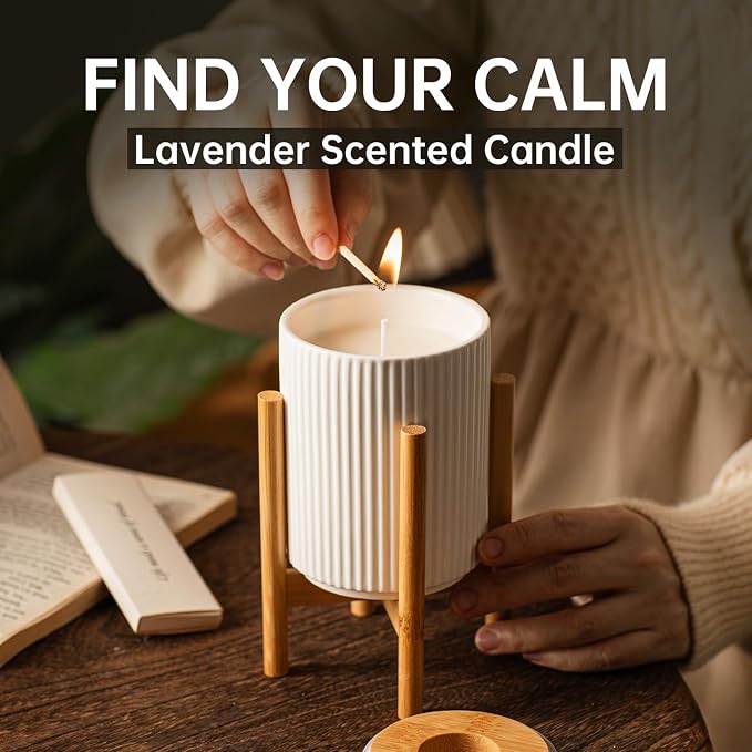 Lavender Scented Candle, 10oz Highly Soy Wax Candle for Home | Aromatherapy Gift For Women, Ceramic Jar, 60-Hour Burn, Long-Lasting, For Sleep & Relaxation, Calming Atmosphere