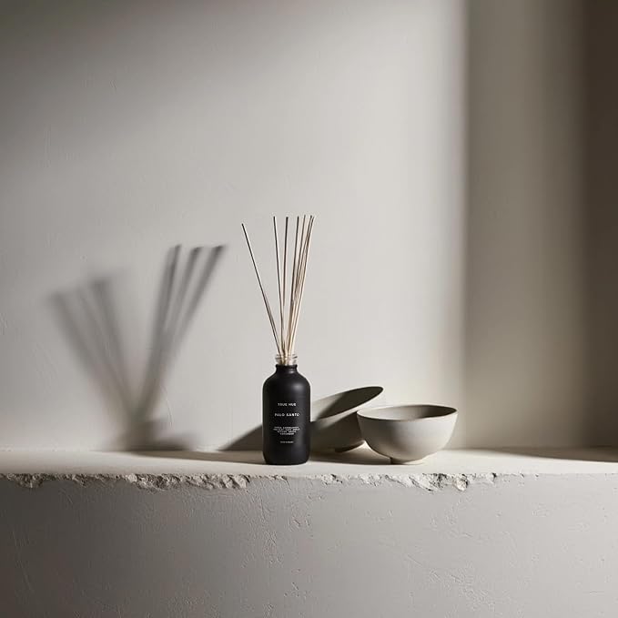 Luxury Reed Diffuser| True Hue | Luxury Reed Diffuser | 3.75 fl oz | Glass and Rattan | Lasts for 2-3 Months | Fragrance Diffusers for Home | Handmade in USA (Palo Santo)