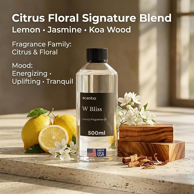 Scentia W Bliss (W Magic) Diffuser Oil for HVAC Scent Machine – Hotel Fragrance Inspired by W Hotel – 500 mL – Bergamot, Lemongrass & Jasmine Oil for Commercial & Cold Air Diffusers, Made in USA