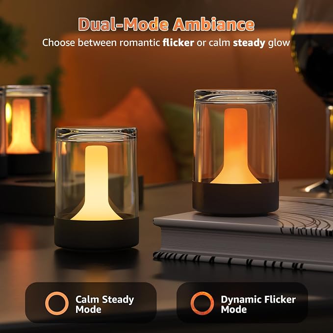 uuffoo Set of 4 LED Mini Cordless Table Lamp, Transparent Waterproof Shower Lamp, Rechargeable Battery Operated Candle Lamp, Portable Night Light for Room Holidays Christmas Party Décor