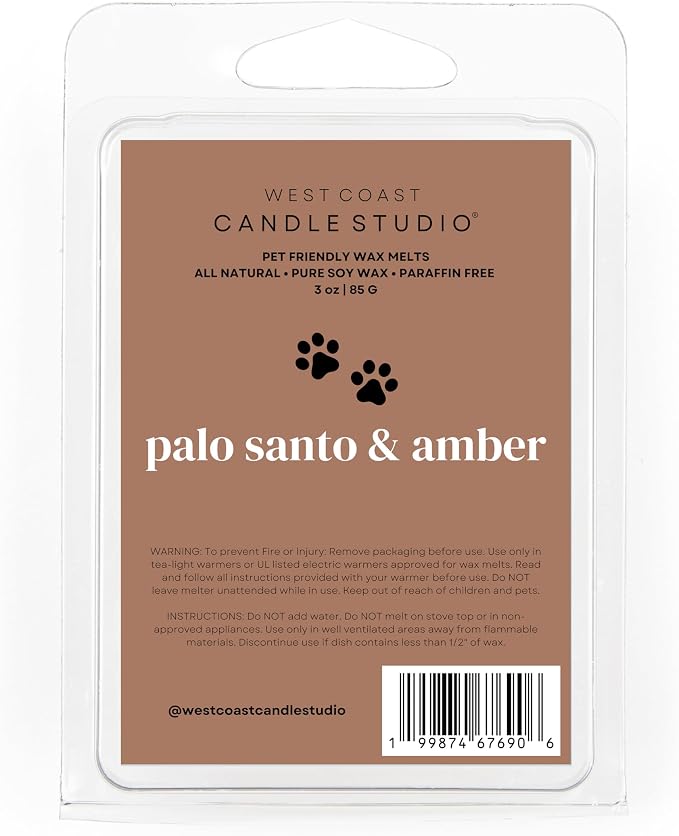 Pet Safe Wax Melts for Dogs | Non Toxic Soy Wax Melts | Natural, Paraffin-Free, Clean Burning | Odor Eliminating Wax Cubes | Palo Santo & Amber