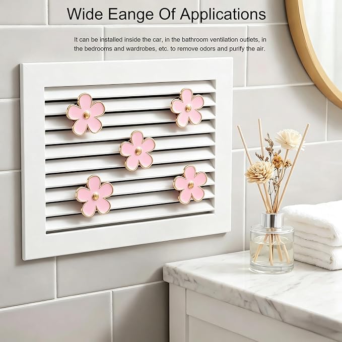 6 Pcs Pink Daisy Car Vent Clip Essential Oil Diffuser | Comes with unscented cotton pads, refillable, cute decor for car, bedroom and bathroom as gift