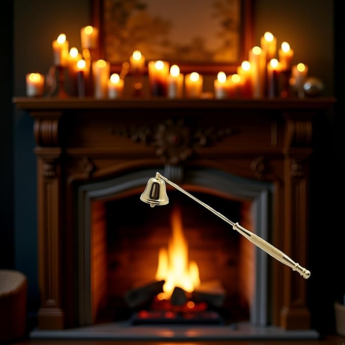 Gold Metal Candle Snuffer with Long Handle,Wick Extinguisher,Elegant Home Decor, Candle Accessories and Fireplace Tools (Antique Gold Finish)