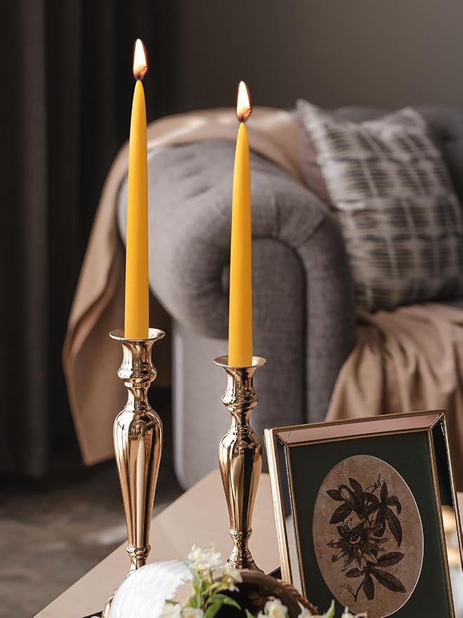 10inch Beeswax Taper Candles 12 Pack Natural Pure Beeswax Candlesticks Smokeless 9 Hour Long Burning Time Tapered Beeswax Candle Sticks Bees Wax Candle for Home Prayer