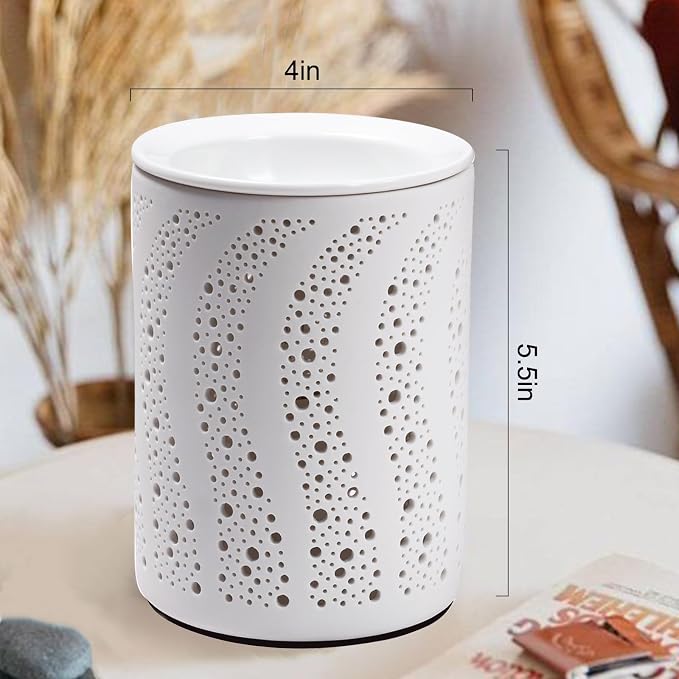Porcelain Essential Oil Burner Curve Graphic Design Aromatherapy, Electric Candle Scented Wax Cubes Melt Warmer, Flameless
