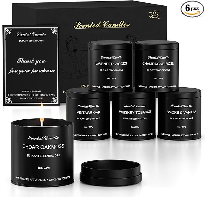Men’s Scented Candles Set – Soy Wax Aromatherapy Candles for Men, Masculine Scented Candles with Essential Oils, Long Lasting Strong Scent, Luxury Gift Candles for Men,Dad,Him (48oz)