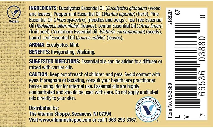 The Vitamin Shoppe Respiratory Essential Oil Blend - Clear Breathing Support | 100% Pure Therapeutic Grade | 1 oz | Eucalyptus Peppermint