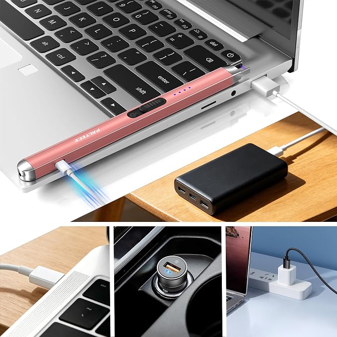 2 Pack Candle Lighter USB Rechargeable Electric Plasma Arc Lighters with Safety Lock, Windproof Flameless Long Lighters Matches for Candle, Grill, BBQ, Camping, Gas Stoves (Rose Gold*2)