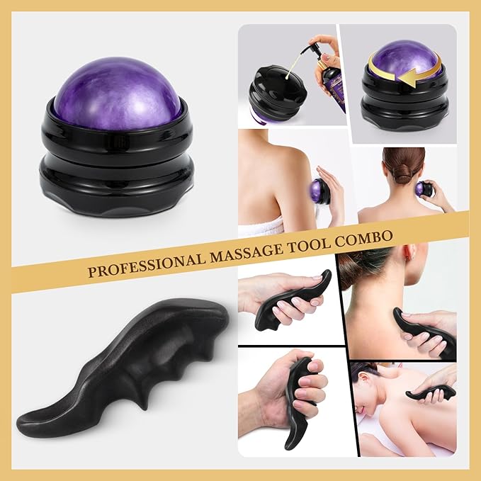 Pjordo 3 Pack Massage Oil for Massage Therapy, Lavender Oil for Relaxation, Sore Muscle Arnica Oil & Cellulite Massage Oil, with Massage Roller Ball & Thumb Saver Tool, Massage Kit for Him Her