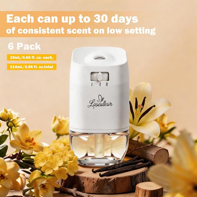 Plug In Air Freshener Refills for Home, Vanilla Scent, 6 Count, 3.96 Fl.Oz, Wall Plug In Refills,Summer Scented Refill for Home, Bathroom, Bedroom, Compatible with Air Wick & Glade