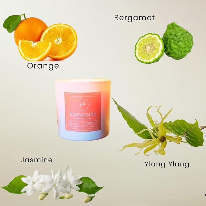 Extra Large Candle – Energizing & Mood Boosting | Orange & Bergamot Ylang Ylang | 14.1 oz (400g) 60 Hours Burn time| Vegan, Clean Burn | Uplift Mood & Confidence