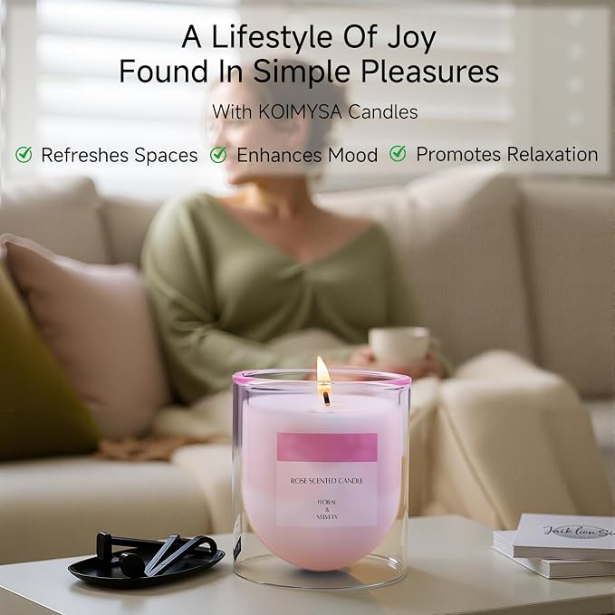 Rose Scented Candles, Pink Floral Aromatherapy Candle Gifts for Women Lover, Soy Wax Non Toxic