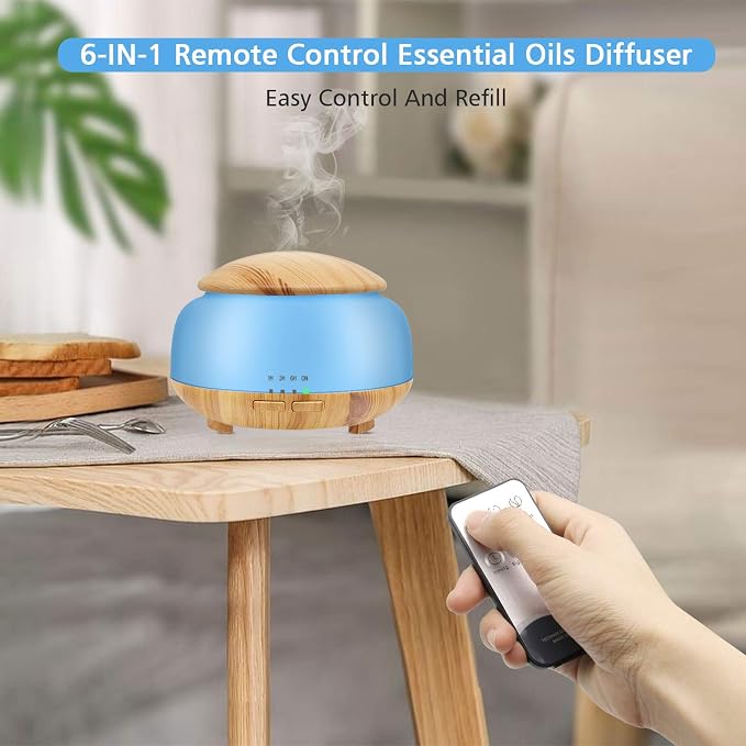Essential Oil Diffuser, Daroma Aromatherapy Diffuser With Remote Control,300ml Aroma Ultrasonic Nebulizing Cool Mist Humidifier,7 Color Mood Lights & Waterless Auto-Off for Home Office Gift,Light Wood